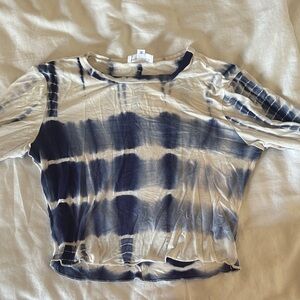 superdown Navy and Cream Tie-Dye Long Sleeve Top